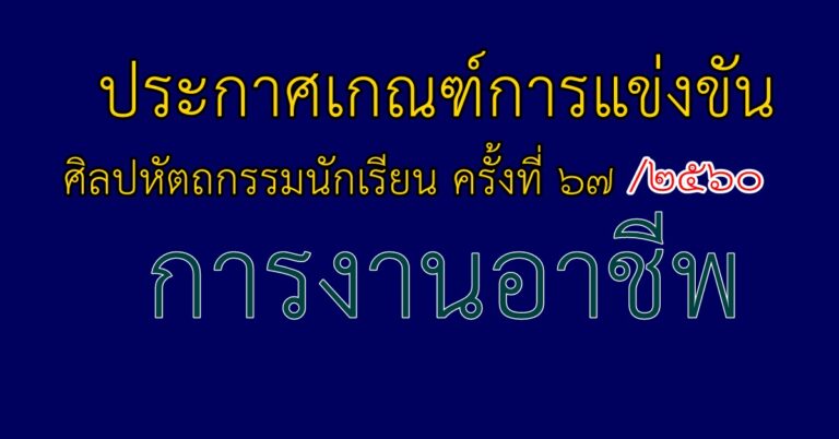 ประกาศเกณฑ์การแข่งขัน ศิลปหัตถกรรมนักเรียน ครั้งที่ 67/ 2560 การงานอาชีพ ไฟล์ภาพอ่านได้เลย